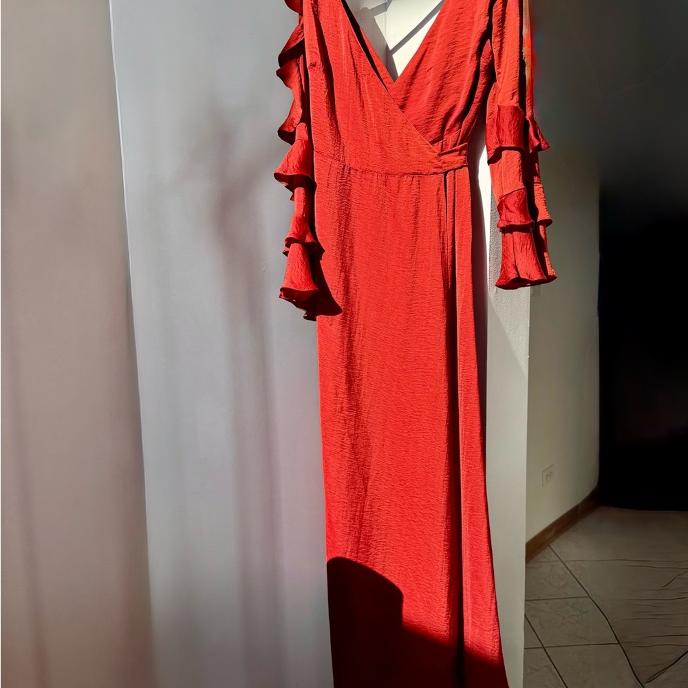 Bronze Maxi Wrap Dress Ruffle Sleeve